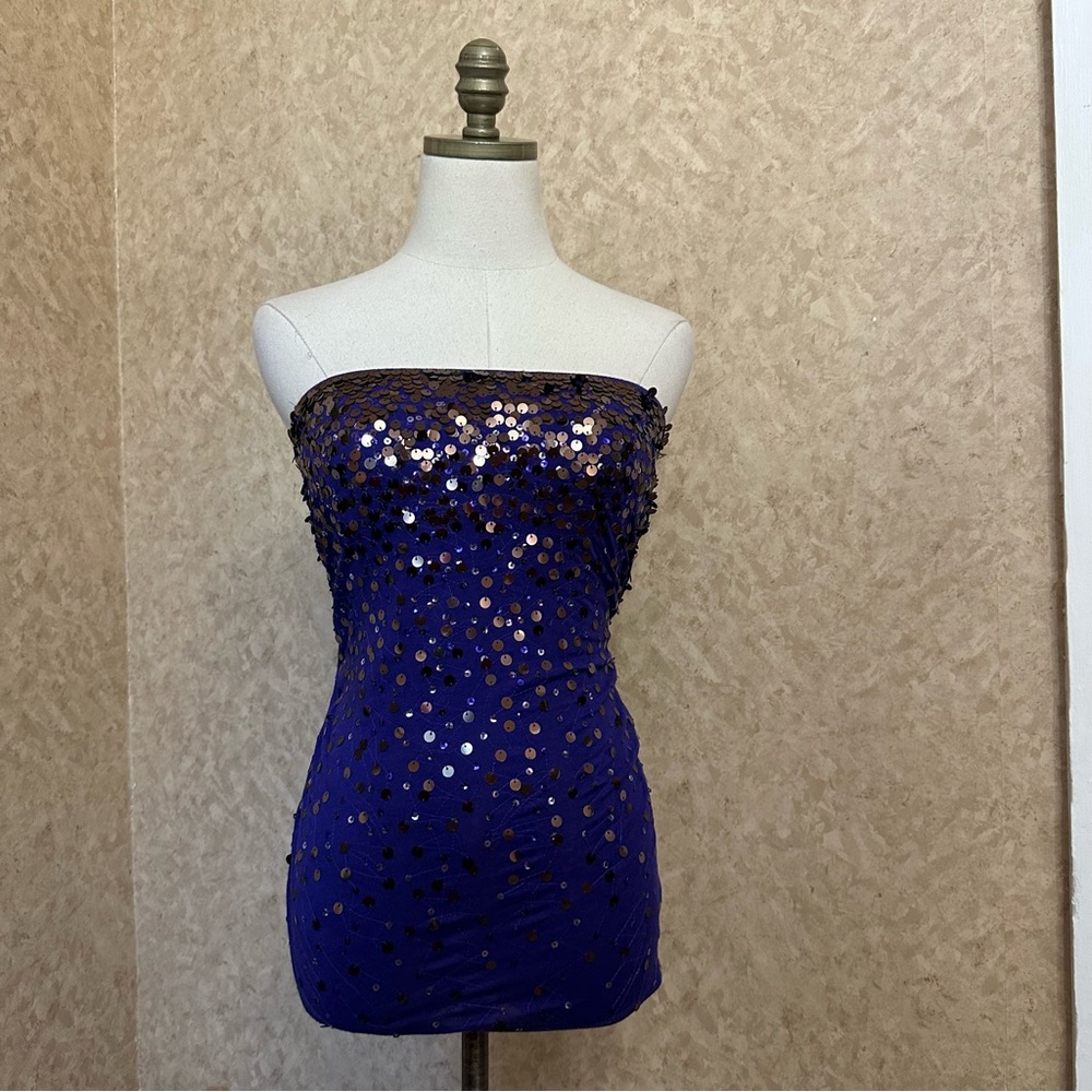 Express Purple Sequin Sparkly Y2K Style Full Length Fitted Tube Top
